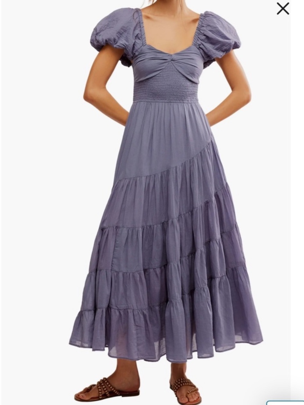 Free People Dusty Lavender Puff-Sleeve Maxi Dress